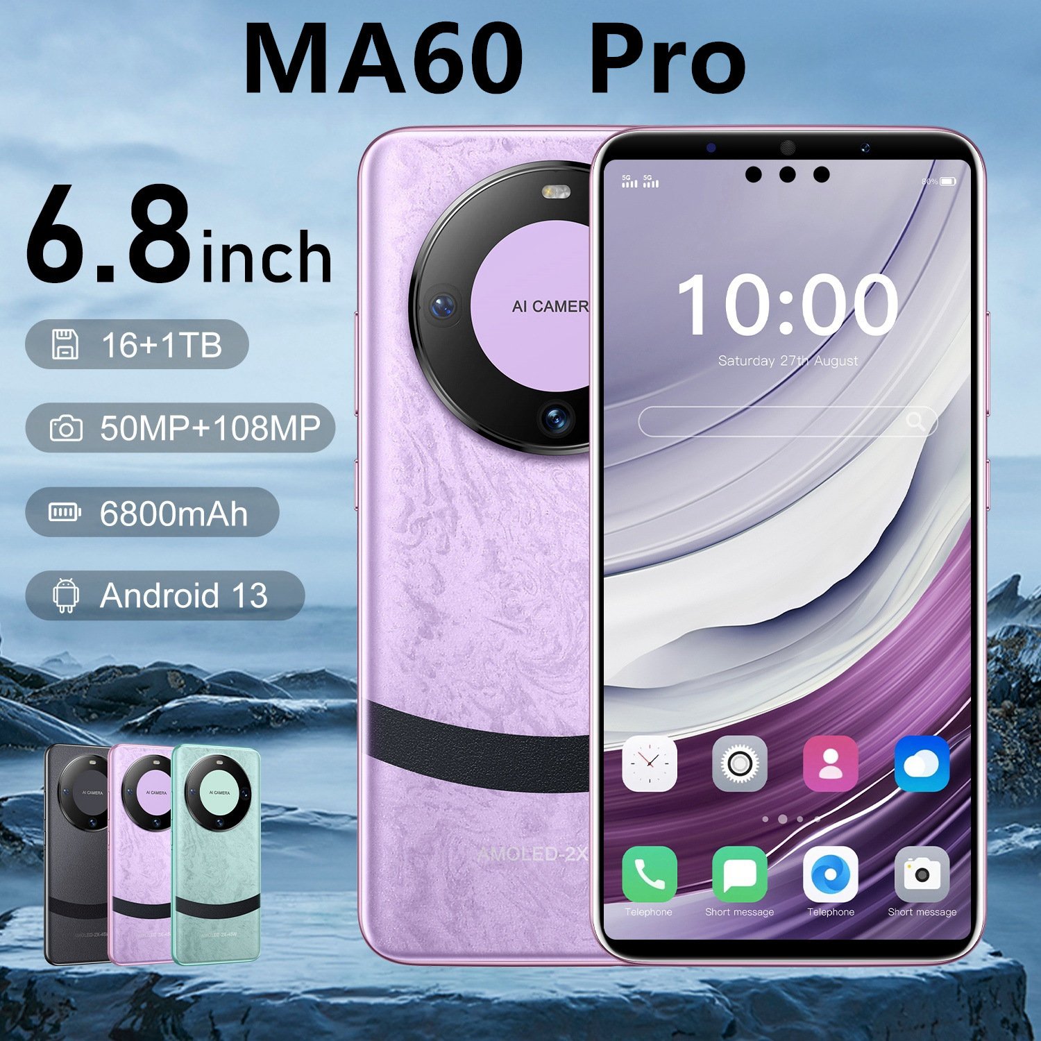 2024 New For Huawei Mate60 Pro Smartphone 1GB+8 RAM 5.0 Inch IPS Display 2MP+2 Camera 2000mAh Face ID Android 8.1 Global Version